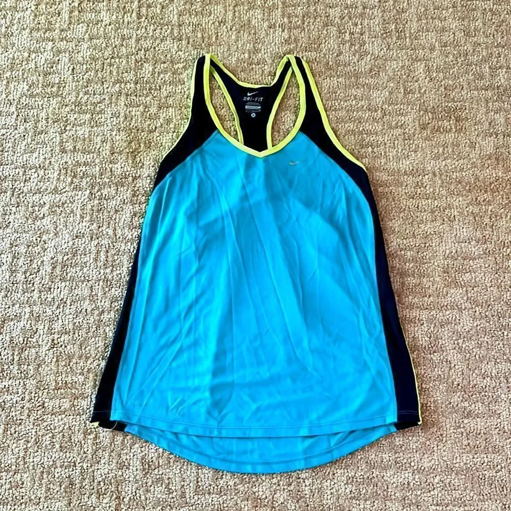 Nike Women’s Medium Turquoise Black Yellow Running Yoga Dri Fit Summer Tank Top